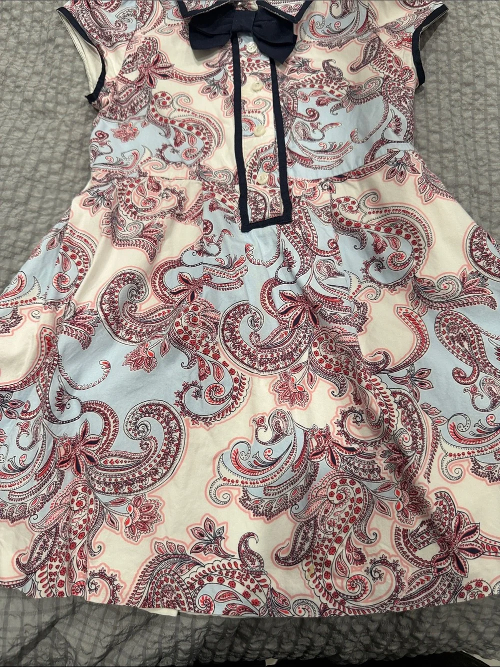 Janie and Jack Pink and Light Blue Paisley Bow-Front dress